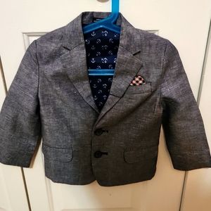 Navy toddlers suit jacket, Nautica, 3T/3, pink and navy handkerchief.
